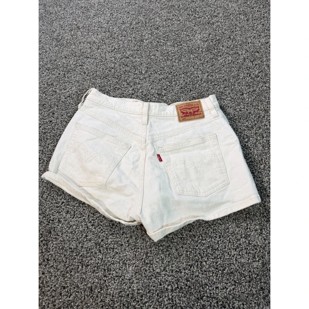 Levis 501 Original Shorts Womens 28 Beige Denim Button Fly